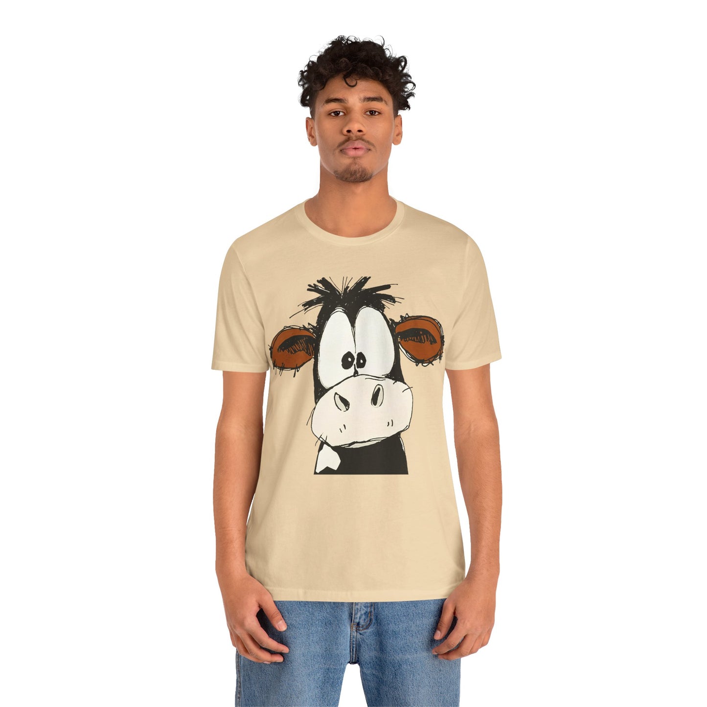 This STARTLED COW CARTOON Tee gives off a fun and quirky vibe, perfect for casual wear or as a statement piece. Ideal for those who love unique and whimsical designs.