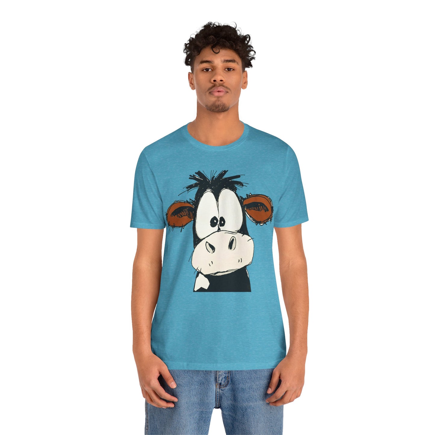 This STARTLED COW CARTOON Tee gives off a fun and quirky vibe, perfect for casual wear or as a statement piece. Ideal for those who love unique and whimsical designs.