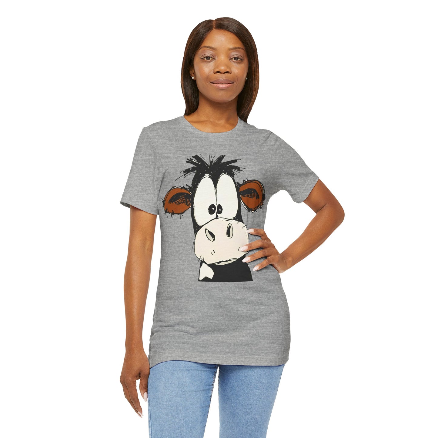 This STARTLED COW CARTOON Tee gives off a fun and quirky vibe, perfect for casual wear or as a statement piece. Ideal for those who love unique and whimsical designs.