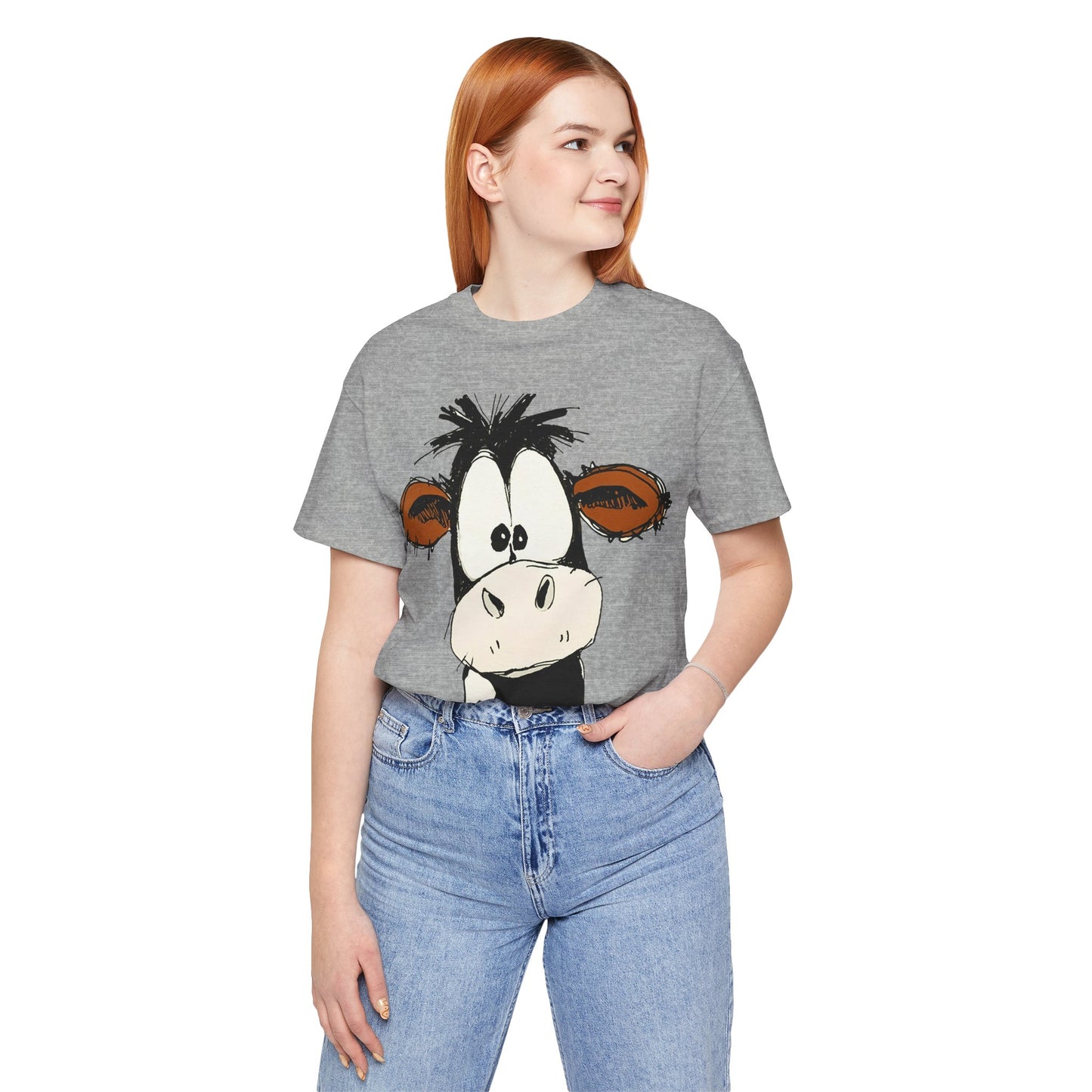 This STARTLED COW CARTOON Tee gives off a fun and quirky vibe, perfect for casual wear or as a statement piece. Ideal for those who love unique and whimsical designs.
