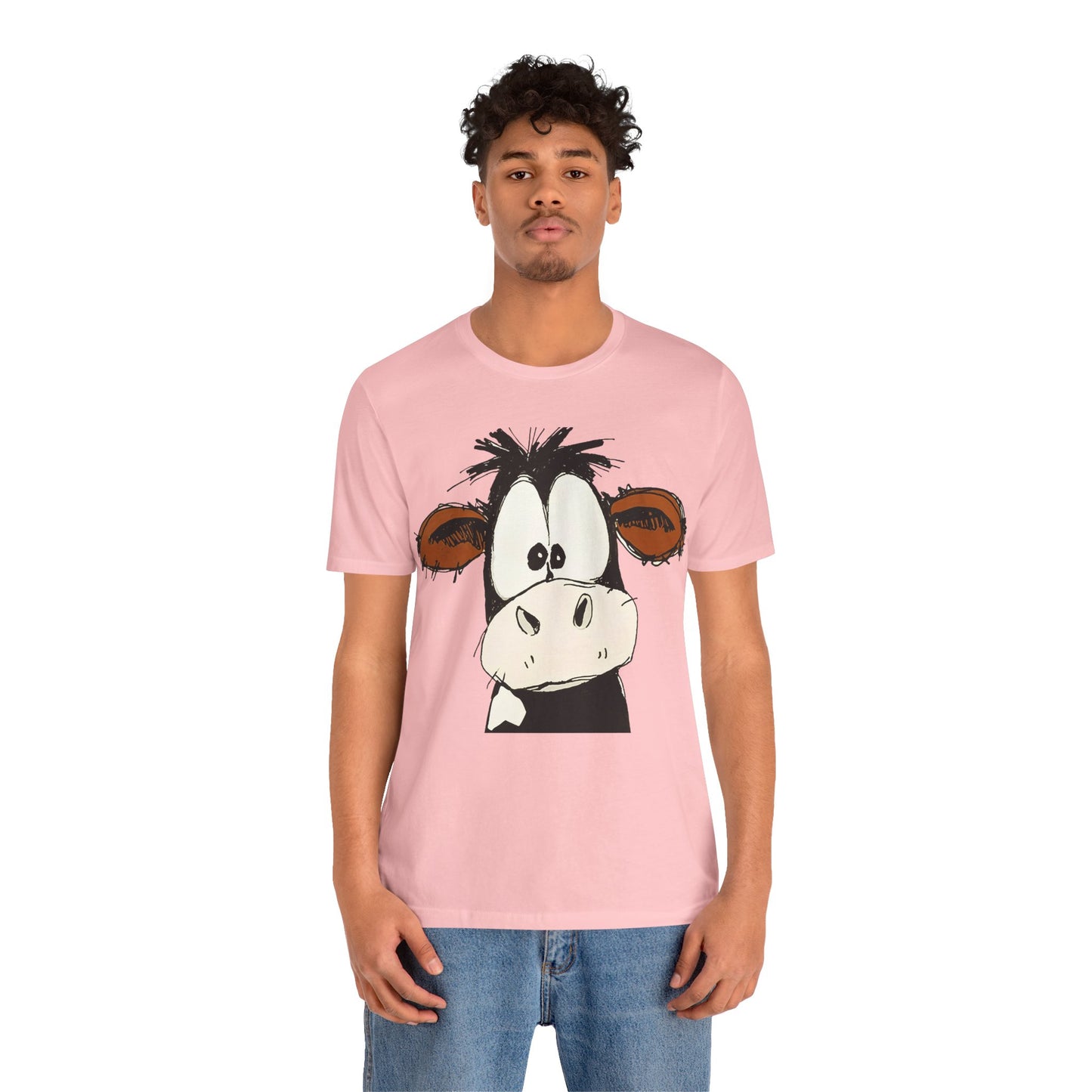 This STARTLED COW CARTOON Tee gives off a fun and quirky vibe, perfect for casual wear or as a statement piece. Ideal for those who love unique and whimsical designs.