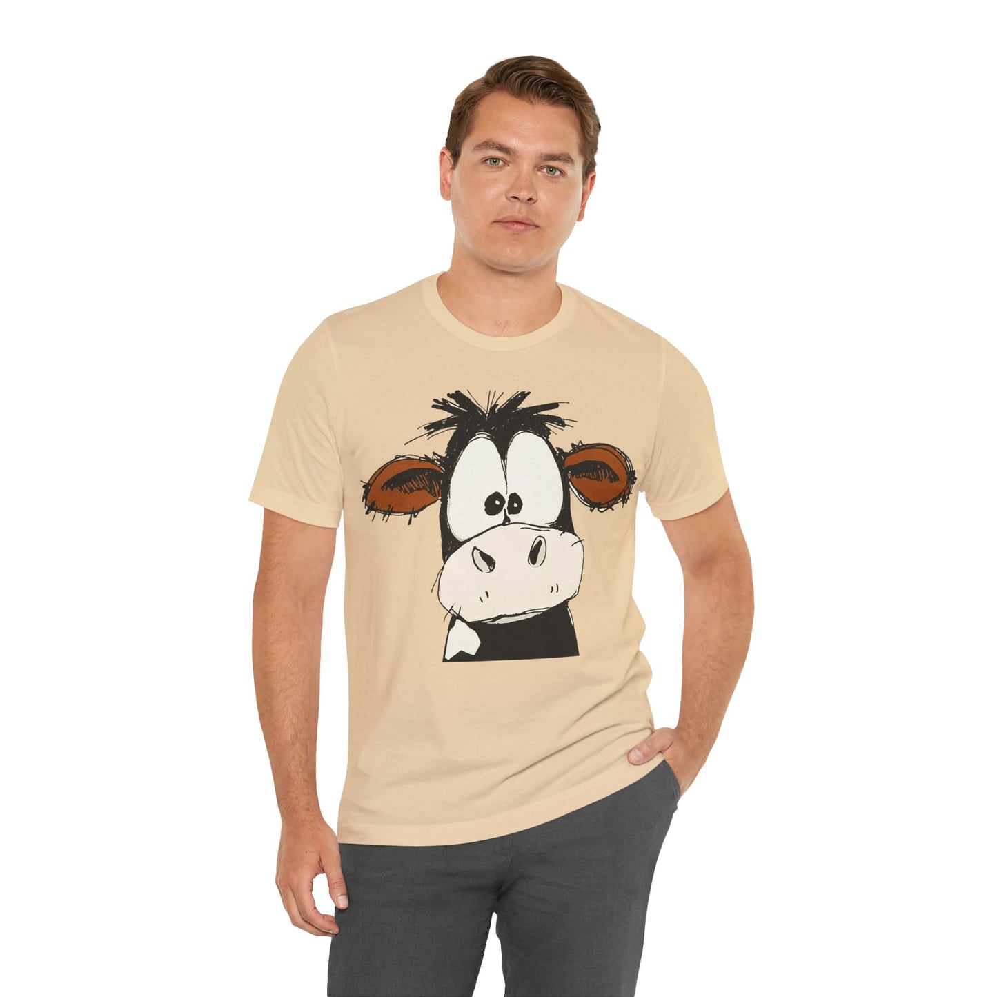 This STARTLED COW CARTOON Tee gives off a fun and quirky vibe, perfect for casual wear or as a statement piece. Ideal for those who love unique and whimsical designs.