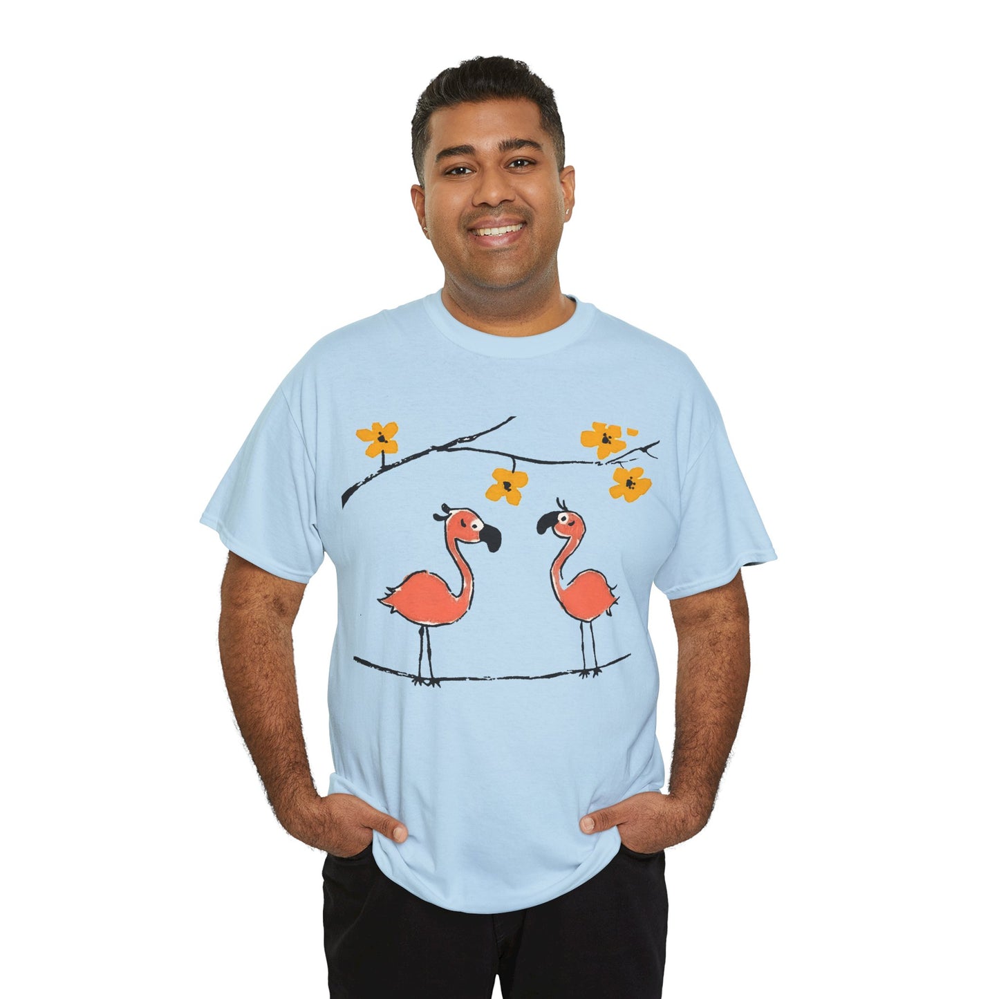 Flamingo Tee - Cartoon Flamingos Print