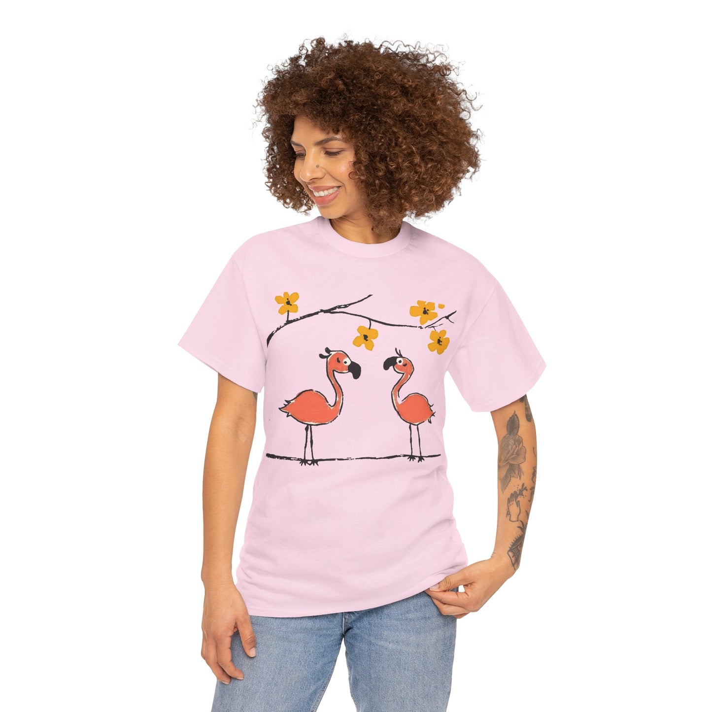 Flamingo Tee - Cartoon Flamingos Print