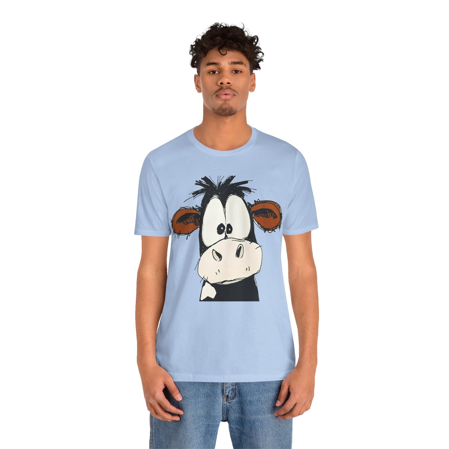 This STARTLED COW CARTOON Tee gives off a fun and quirky vibe, perfect for casual wear or as a statement piece. Ideal for those who love unique and whimsical designs.