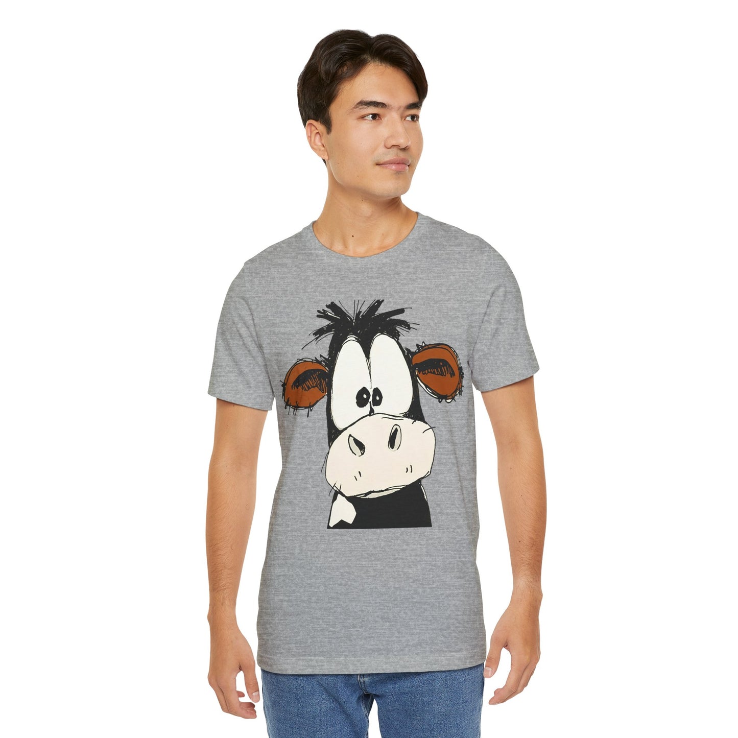This STARTLED COW CARTOON Tee gives off a fun and quirky vibe, perfect for casual wear or as a statement piece. Ideal for those who love unique and whimsical designs.