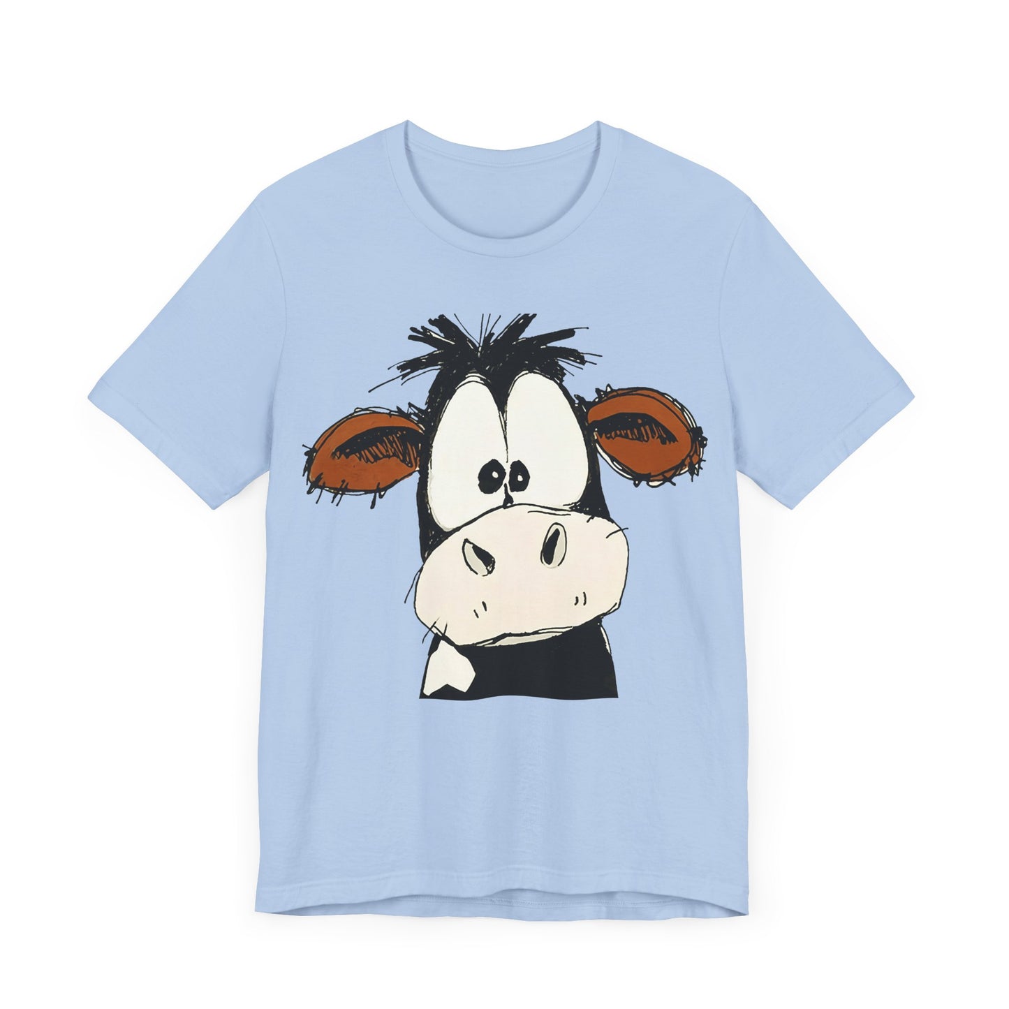 This STARTLED COW CARTOON Tee gives off a fun and quirky vibe, perfect for casual wear or as a statement piece. Ideal for those who love unique and whimsical designs.