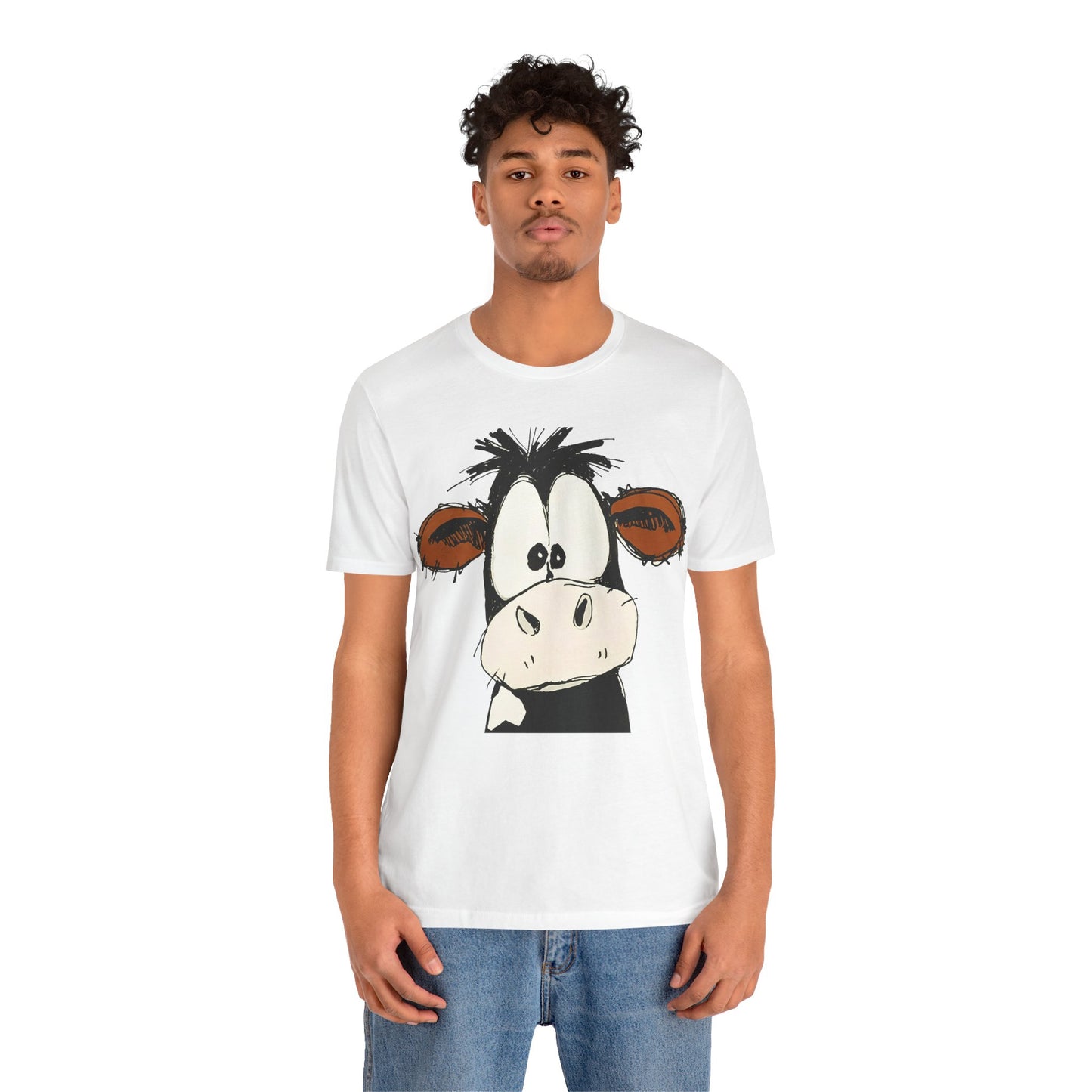 This STARTLED COW CARTOON Tee gives off a fun and quirky vibe, perfect for casual wear or as a statement piece. Ideal for those who love unique and whimsical designs.