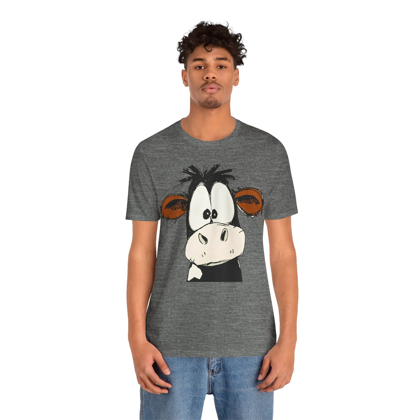 This STARTLED COW CARTOON Tee gives off a fun and quirky vibe, perfect for casual wear or as a statement piece. Ideal for those who love unique and whimsical designs.