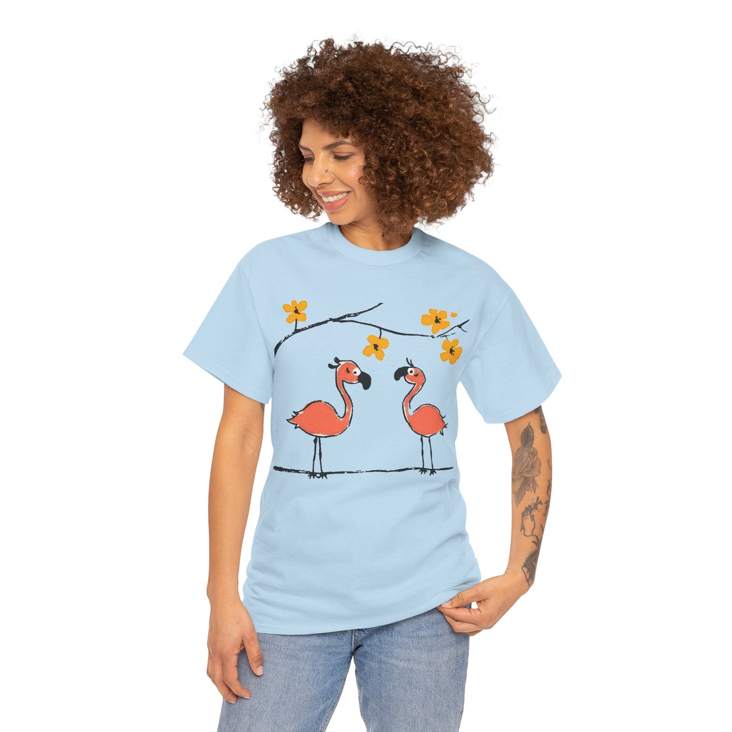 Flamingo Tee - Cartoon Flamingos Print