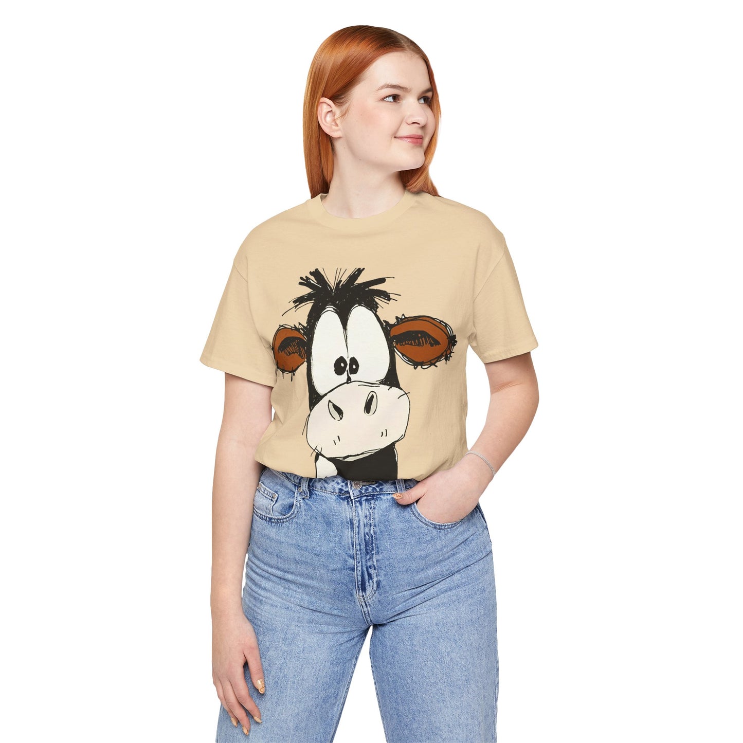 This STARTLED COW CARTOON Tee gives off a fun and quirky vibe, perfect for casual wear or as a statement piece. Ideal for those who love unique and whimsical designs.