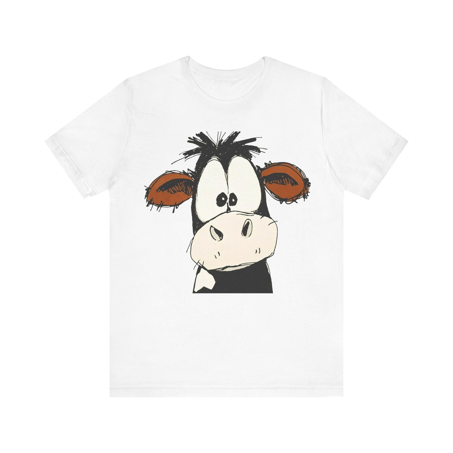 This STARTLED COW CARTOON Tee gives off a fun and quirky vibe, perfect for casual wear or as a statement piece. Ideal for those who love unique and whimsical designs.