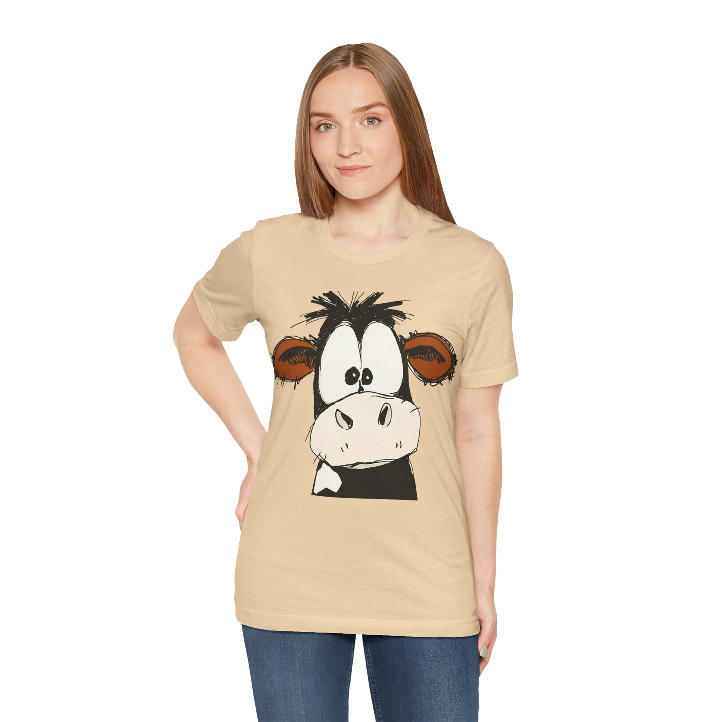 This STARTLED COW CARTOON Tee gives off a fun and quirky vibe, perfect for casual wear or as a statement piece. Ideal for those who love unique and whimsical designs.