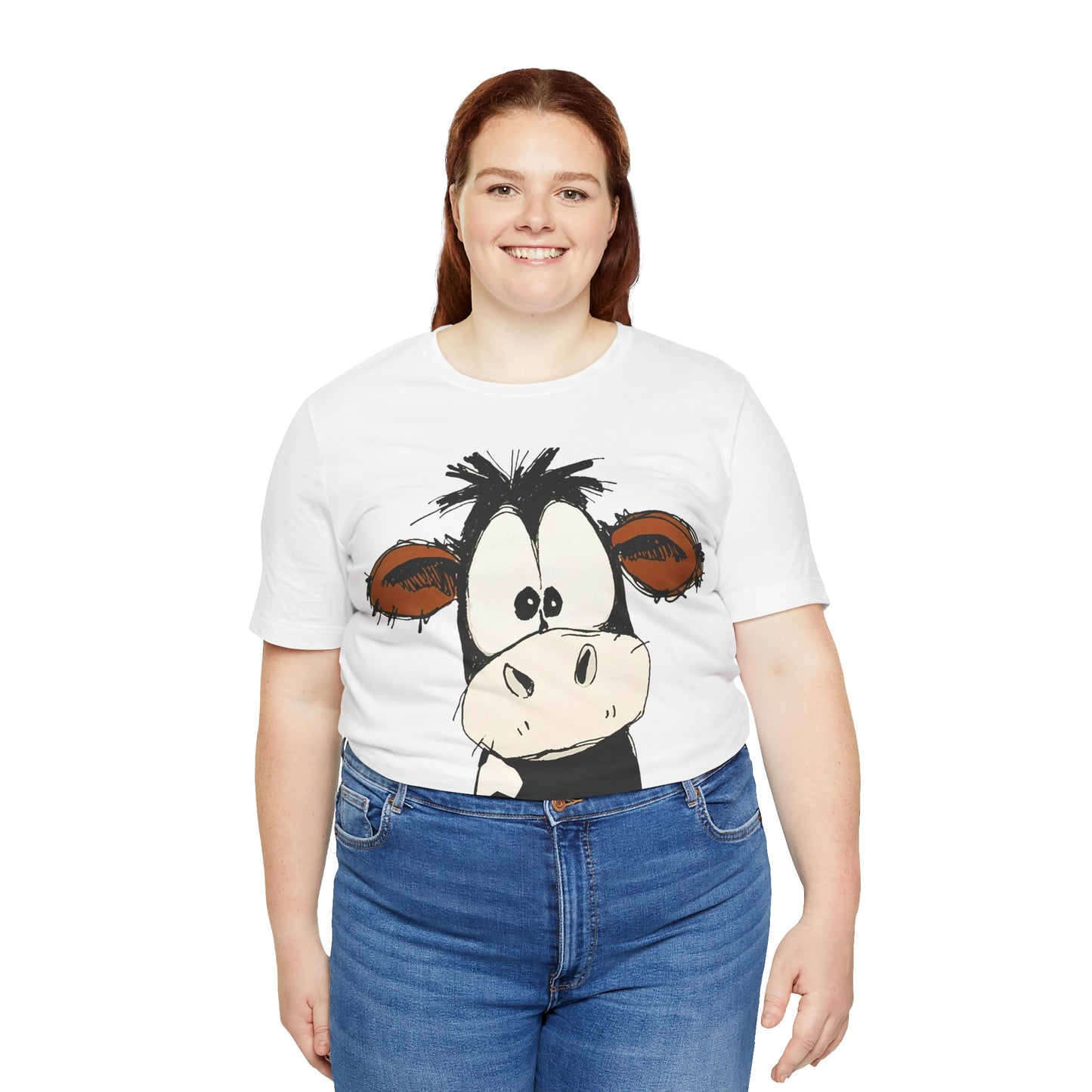 This STARTLED COW CARTOON Tee gives off a fun and quirky vibe, perfect for casual wear or as a statement piece. Ideal for those who love unique and whimsical designs.
