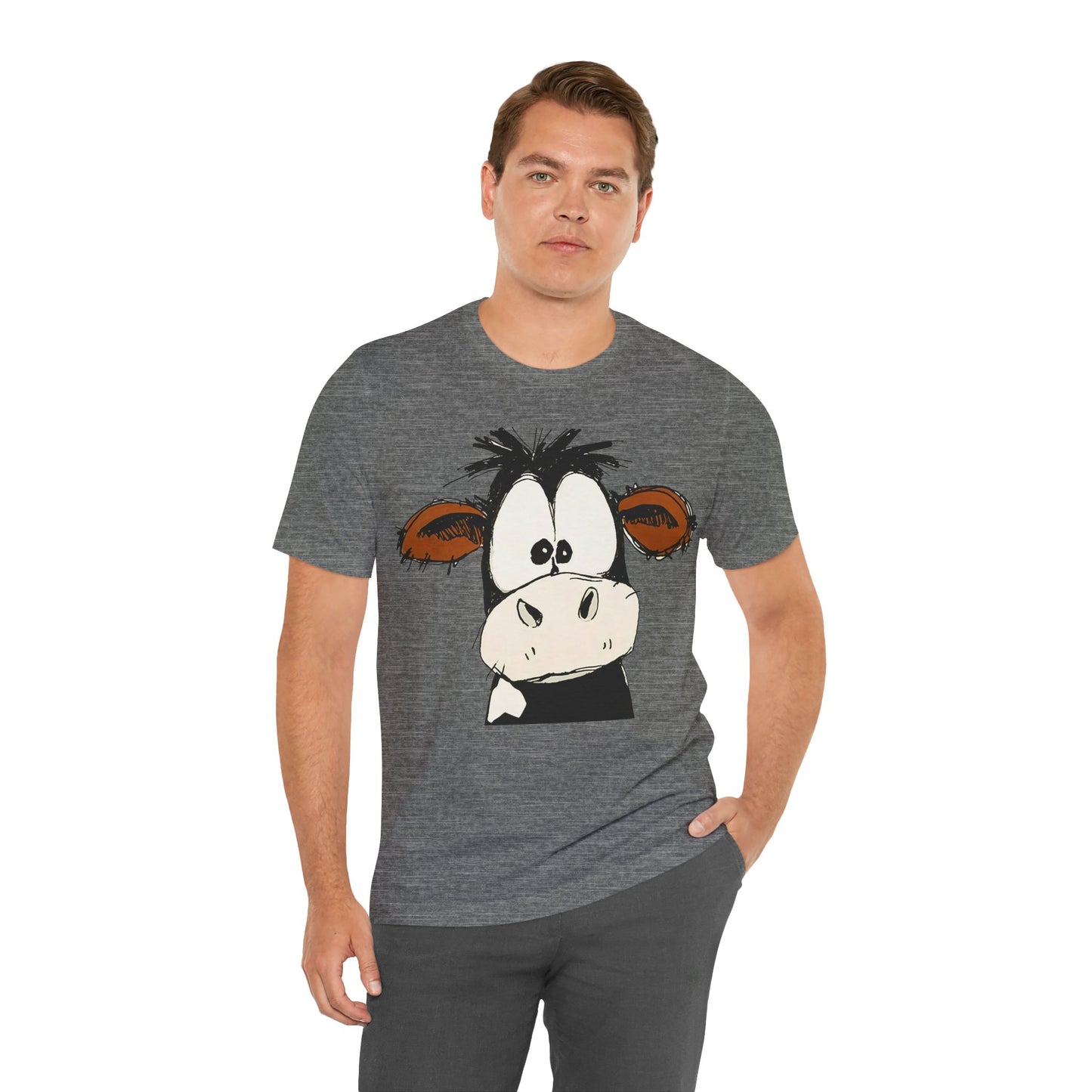 This STARTLED COW CARTOON Tee gives off a fun and quirky vibe, perfect for casual wear or as a statement piece. Ideal for those who love unique and whimsical designs.