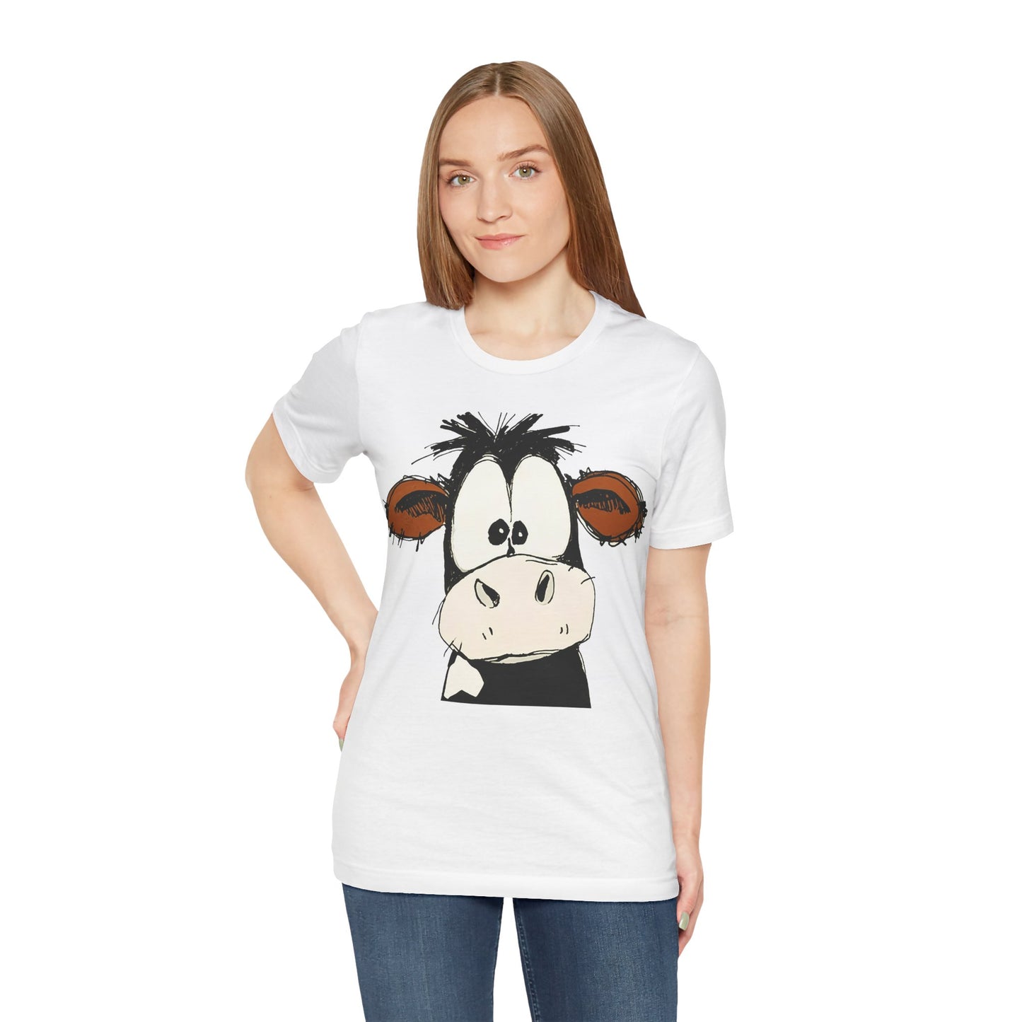 This STARTLED COW CARTOON Tee gives off a fun and quirky vibe, perfect for casual wear or as a statement piece. Ideal for those who love unique and whimsical designs.