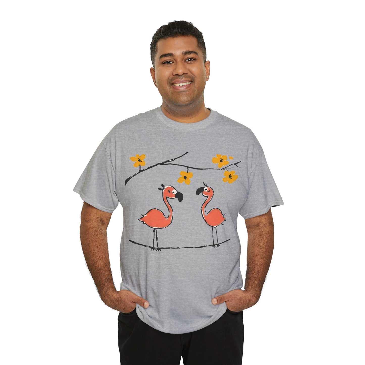Flamingo Tee - Cartoon Flamingos Print