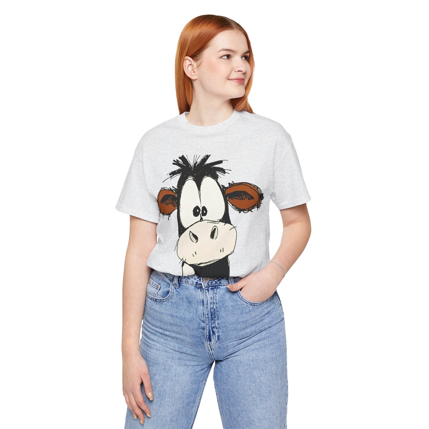 This STARTLED COW CARTOON Tee gives off a fun and quirky vibe, perfect for casual wear or as a statement piece. Ideal for those who love unique and whimsical designs.