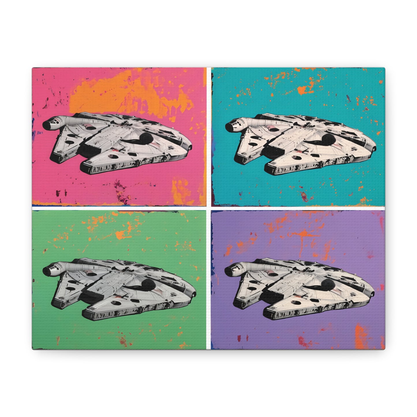 Millennium Falcon Pop Art Canvas – 4 Panel Star Wars Wall Decor, Colorful Retro Sci-Fi Spaceship Print