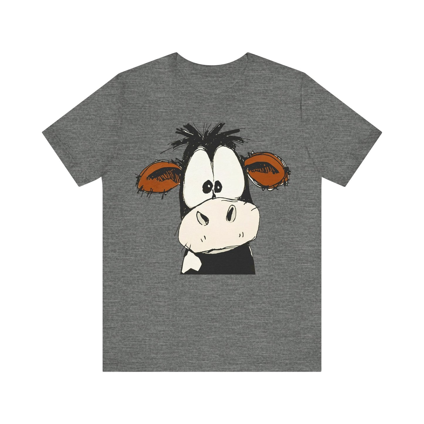 This STARTLED COW CARTOON Tee gives off a fun and quirky vibe, perfect for casual wear or as a statement piece. Ideal for those who love unique and whimsical designs.