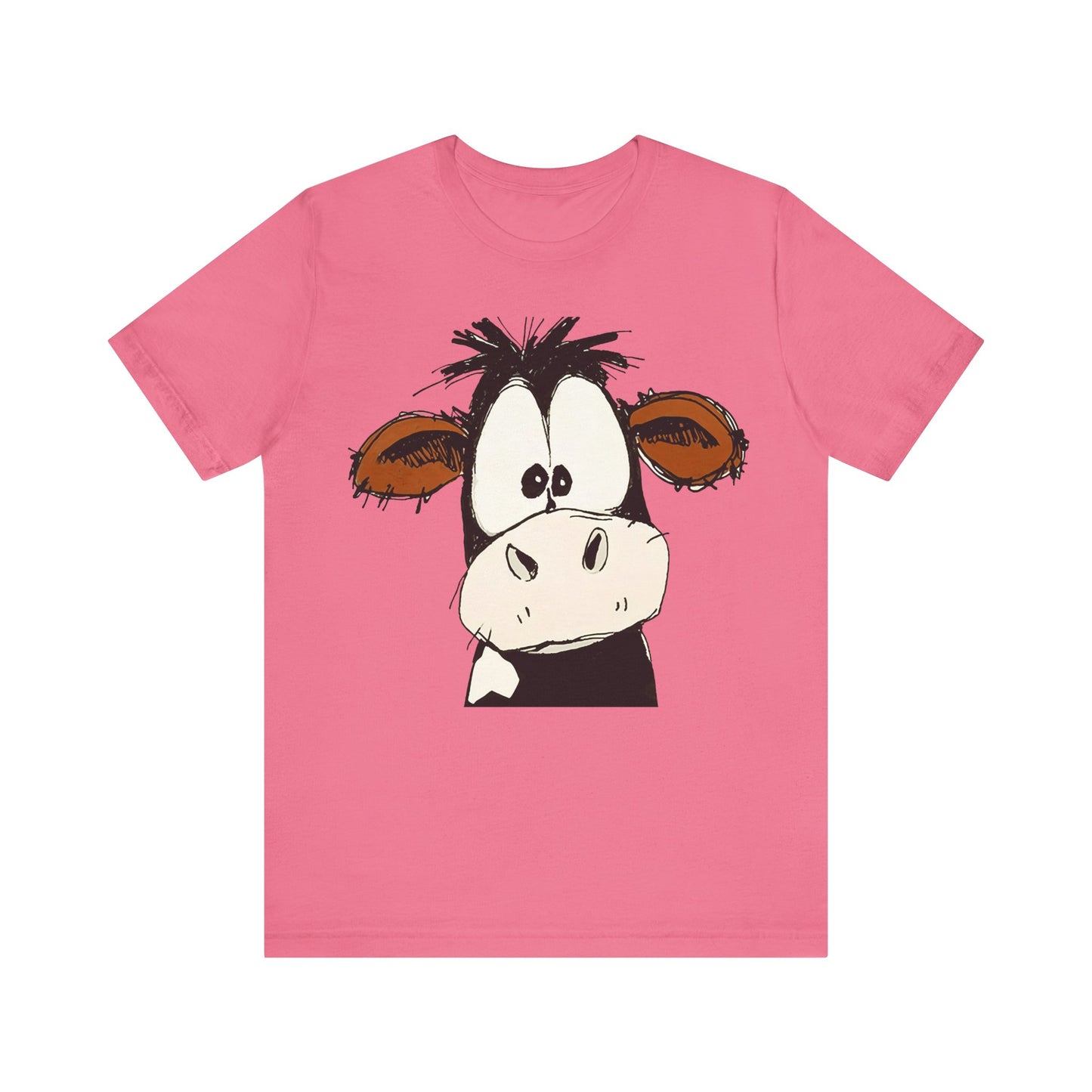 This STARTLED COW CARTOON Tee gives off a fun and quirky vibe, perfect for casual wear or as a statement piece. Ideal for those who love unique and whimsical designs.