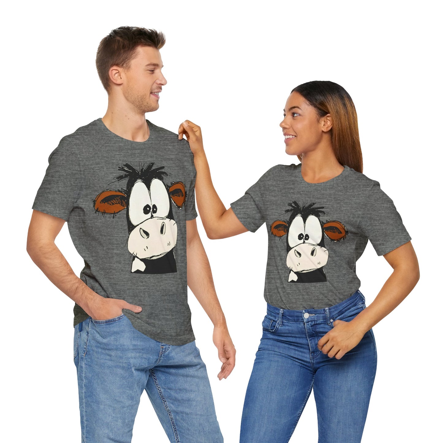 This STARTLED COW CARTOON Tee gives off a fun and quirky vibe, perfect for casual wear or as a statement piece. Ideal for those who love unique and whimsical designs.