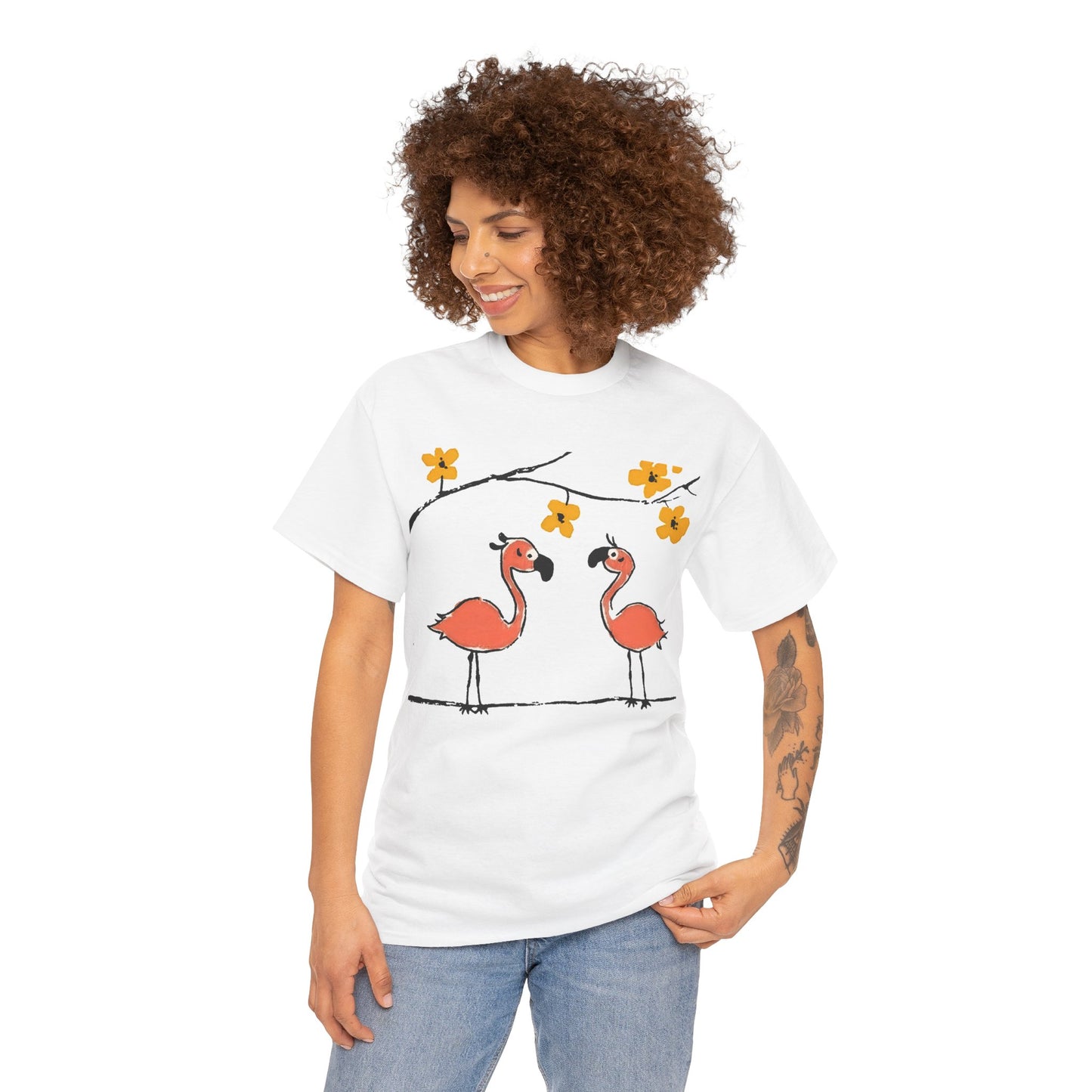 Flamingo Tee - Cartoon Flamingos Print