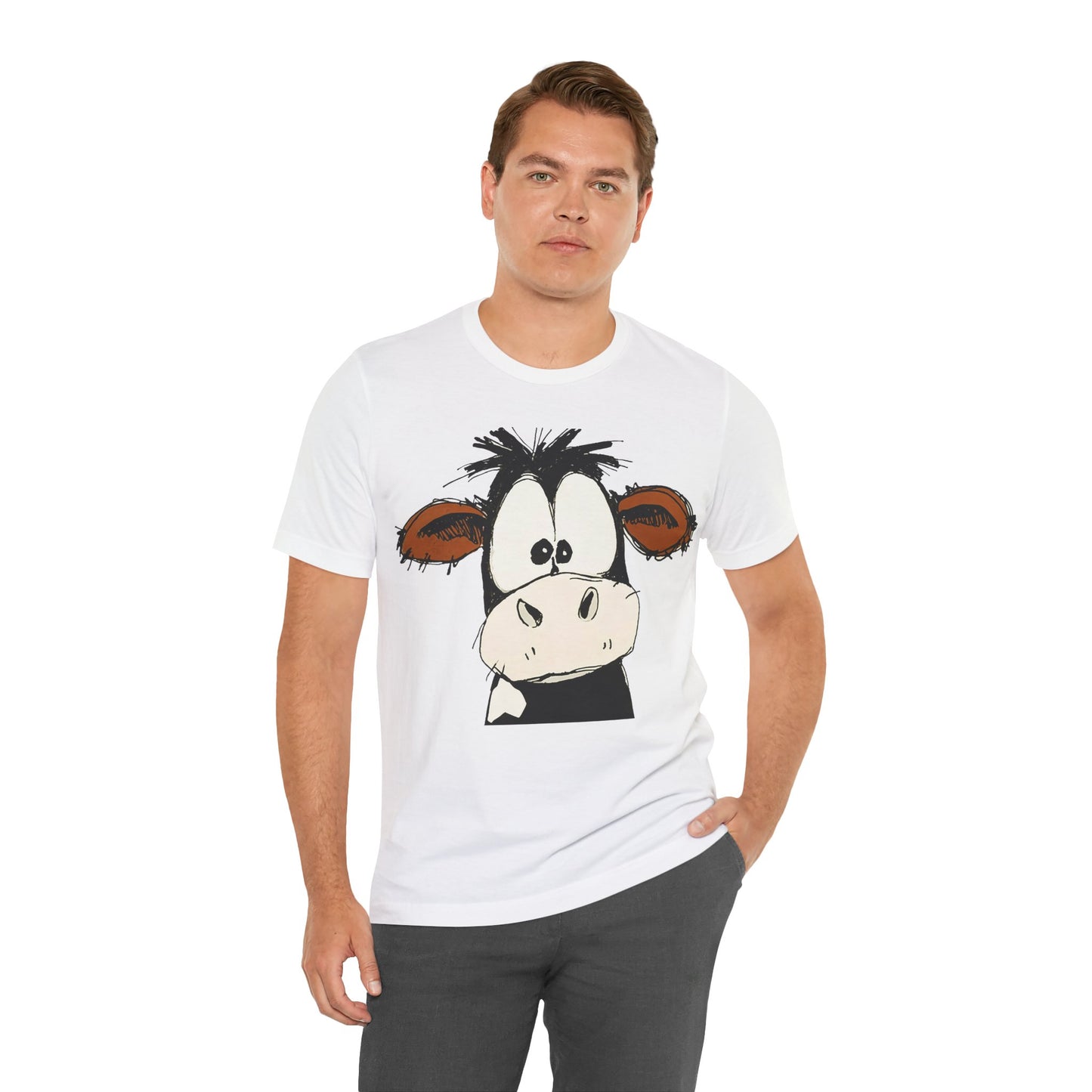 This STARTLED COW CARTOON Tee gives off a fun and quirky vibe, perfect for casual wear or as a statement piece. Ideal for those who love unique and whimsical designs.