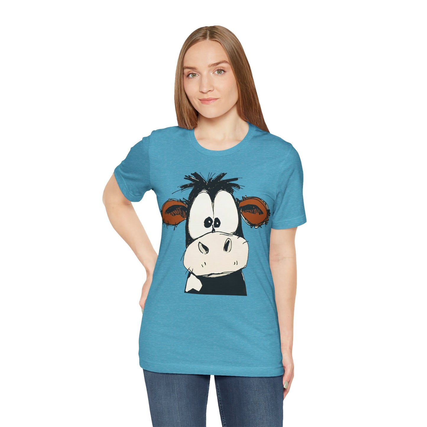 This STARTLED COW CARTOON Tee gives off a fun and quirky vibe, perfect for casual wear or as a statement piece. Ideal for those who love unique and whimsical designs.
