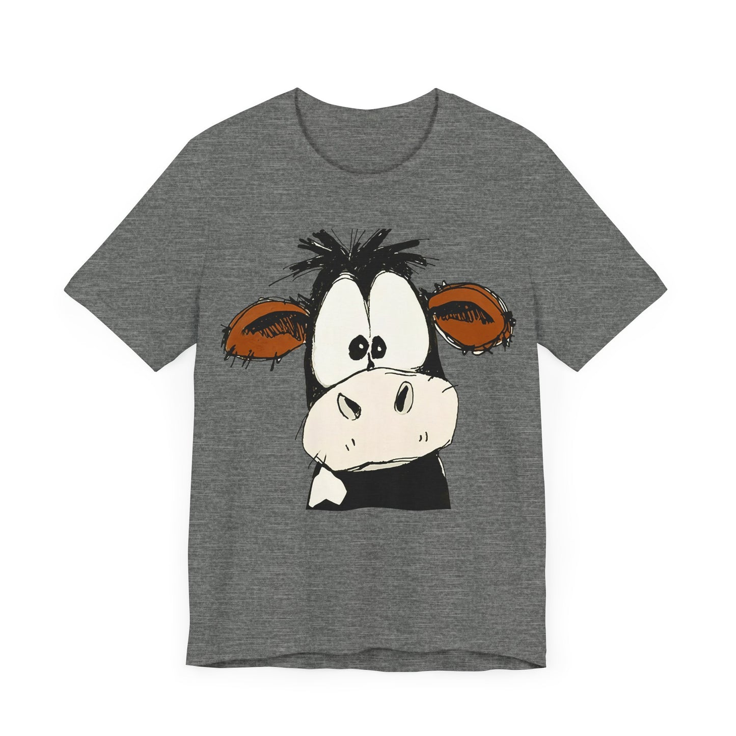 This STARTLED COW CARTOON Tee gives off a fun and quirky vibe, perfect for casual wear or as a statement piece. Ideal for those who love unique and whimsical designs.