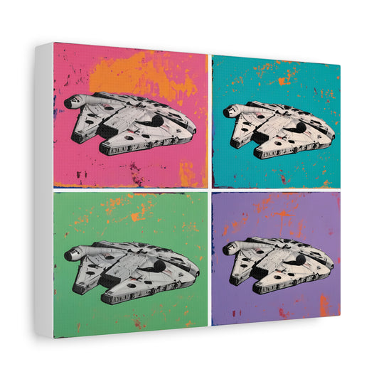 Millennium Falcon Pop Art Canvas – 4 Panel Star Wars Wall Decor, Colorful Retro Sci-Fi Spaceship Print