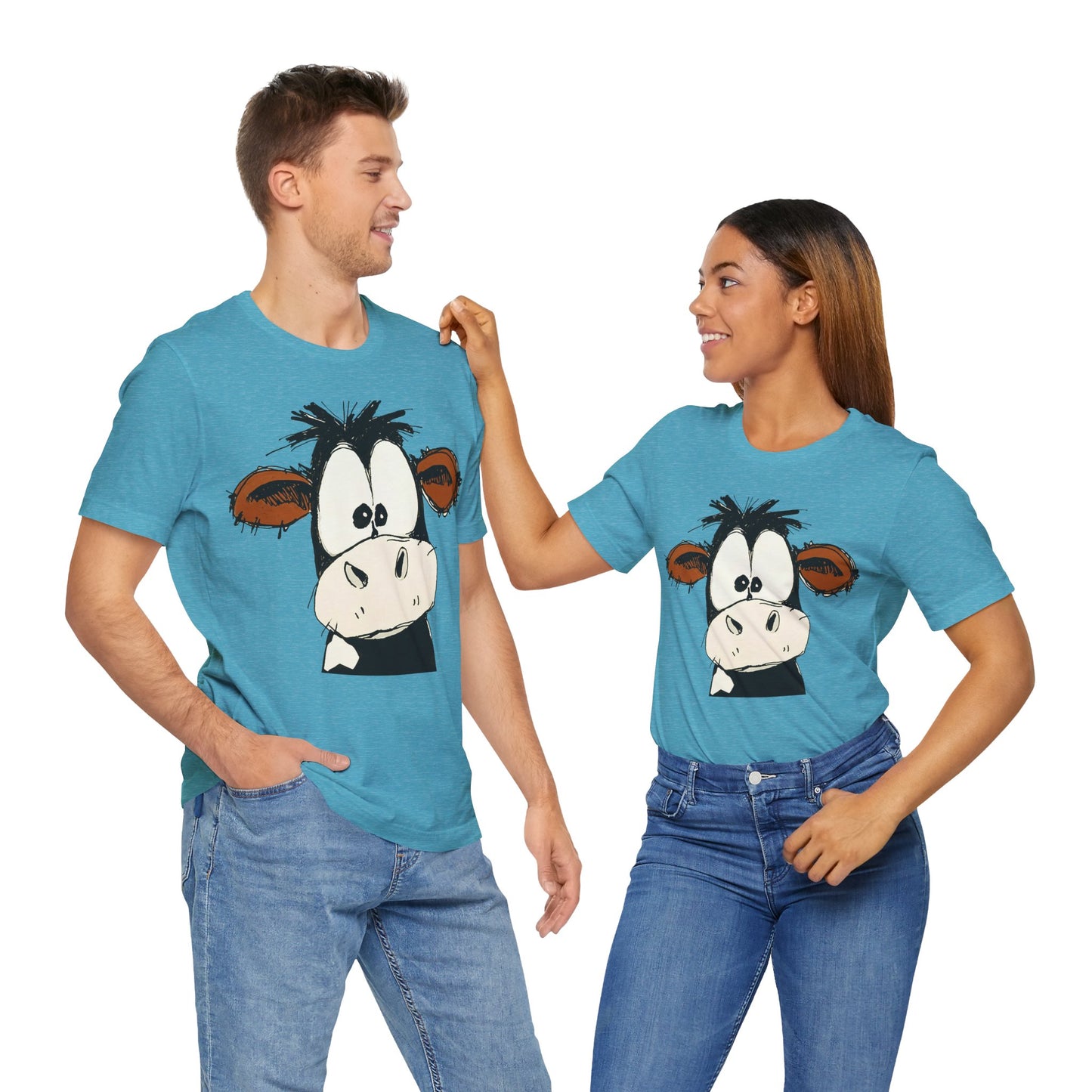 This STARTLED COW CARTOON Tee gives off a fun and quirky vibe, perfect for casual wear or as a statement piece. Ideal for those who love unique and whimsical designs.