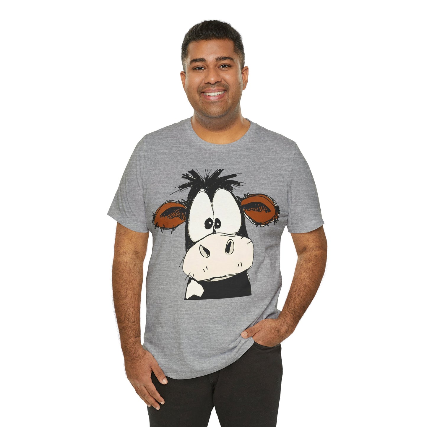 This STARTLED COW CARTOON Tee gives off a fun and quirky vibe, perfect for casual wear or as a statement piece. Ideal for those who love unique and whimsical designs.