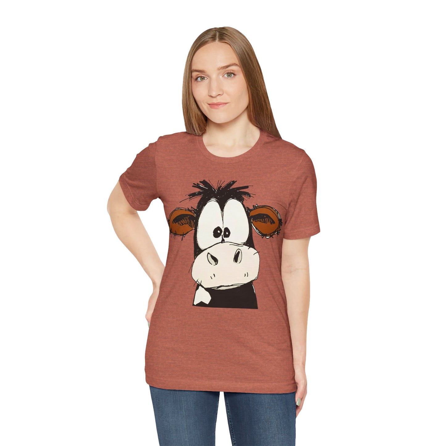This STARTLED COW CARTOON Tee gives off a fun and quirky vibe, perfect for casual wear or as a statement piece. Ideal for those who love unique and whimsical designs.